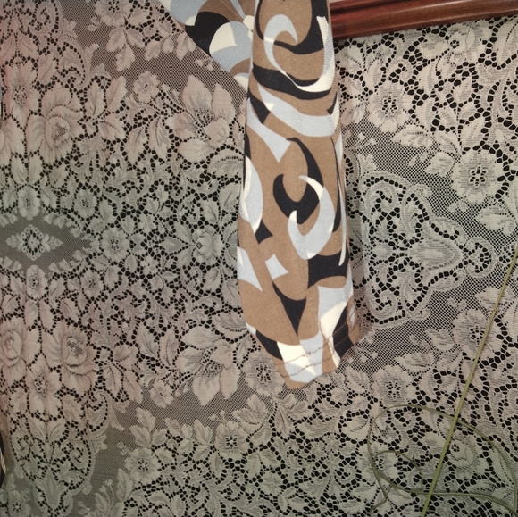 Marc Bouwer brown grey white blouse abstract thick tie back wrap around belt - Picture 4 of 5